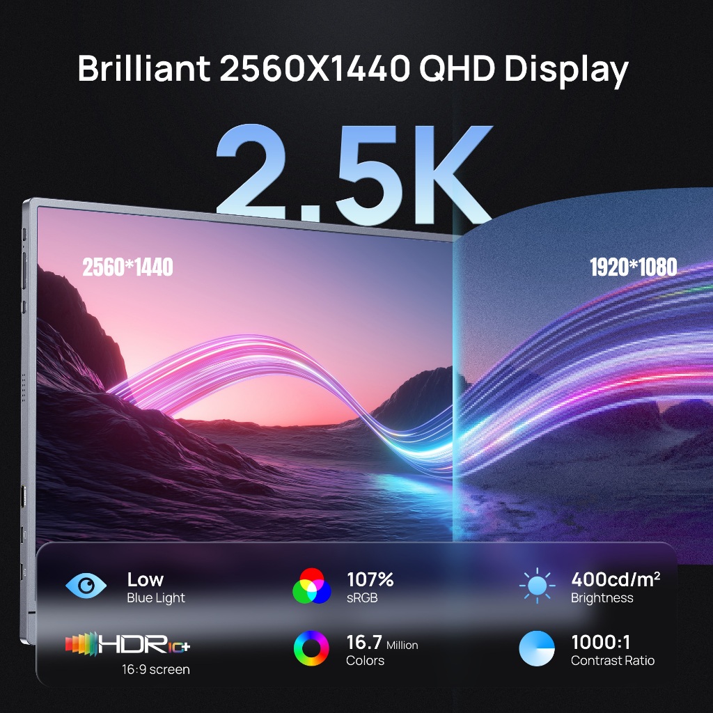 Màn hình di động ARZOPA 16.1 '' 180Hz-Z3FC Xám, Màn hình di động chân đế 2,5K 107% sRGB với HDR, Siêu mỏng, Chăm sóc mắt, Màn hình thứ hai bên ngoài cho máy tính xách tay, PC, PS5, Mac, Xbox | BigBuy360 - bigbuy360.vn