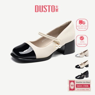  Giày Cao Gót DUSTO Nữ Mary Jane Giày Dày Gót Vuông Mũi Ngọc Trai DW25C0030A 