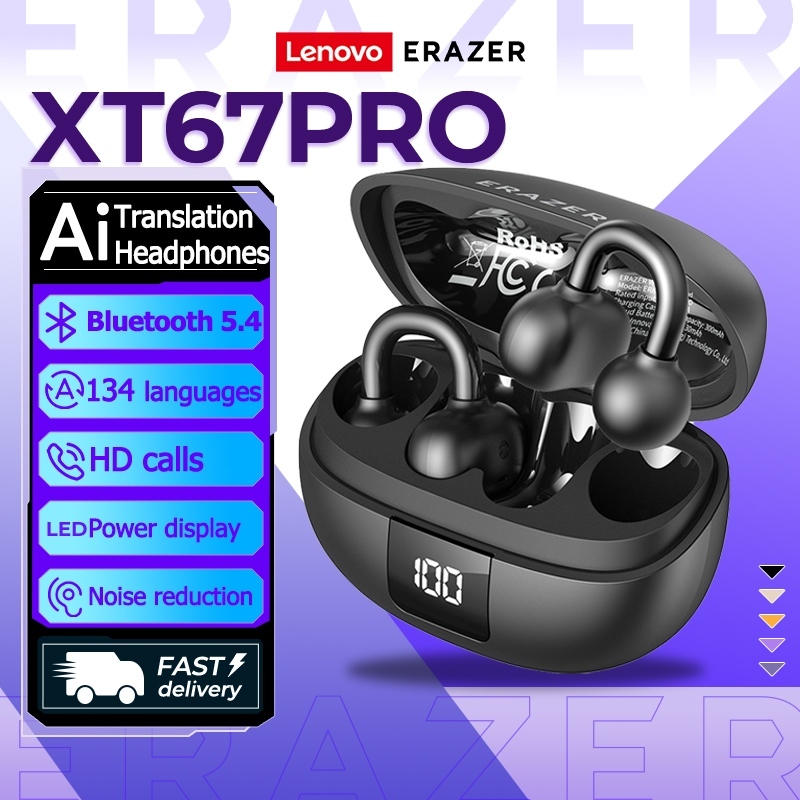 Lenovo ERAZER XT67 PRO Tai Nghe Phiên Dịch AI Bluetooth 5.4 Dịch được 134 ngôn ngữ, có màn hình LED thông minh và khả năng chống nước IPX4. Tai nghe không dây HiFi này tương thích với iOS, Android và PC. | BigBuy360 - bigbuy360.vn