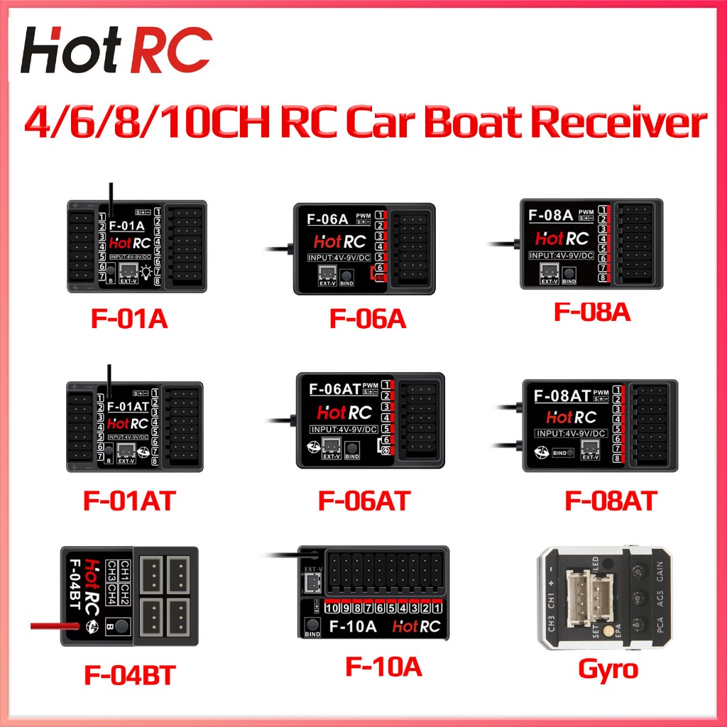 Hotrc 4 / 6 / 8 / 10 CH F-04BT F-06AT F-08AT F-01AT F-10A 2.4GHz Điều Khiển Trở Lại Điện Áp Con Quay