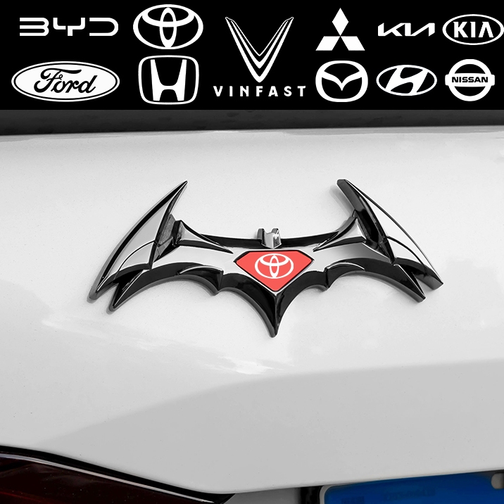 Logo Batman 3D kim loại dán xe ô tô hình dơi phụ kiện dùng chung cho Vinfast Toyota Honda Mitsubishi