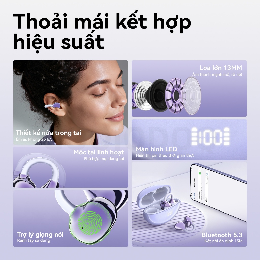GOOJODOQ Tai nghe không dây kẹp Bluetooth 5.3 Kết nối ổn định Cảm ứng thông minh và Trợ lý AI Móc có thể điều chỉnh | BigBuy360 - bigbuy360.vn