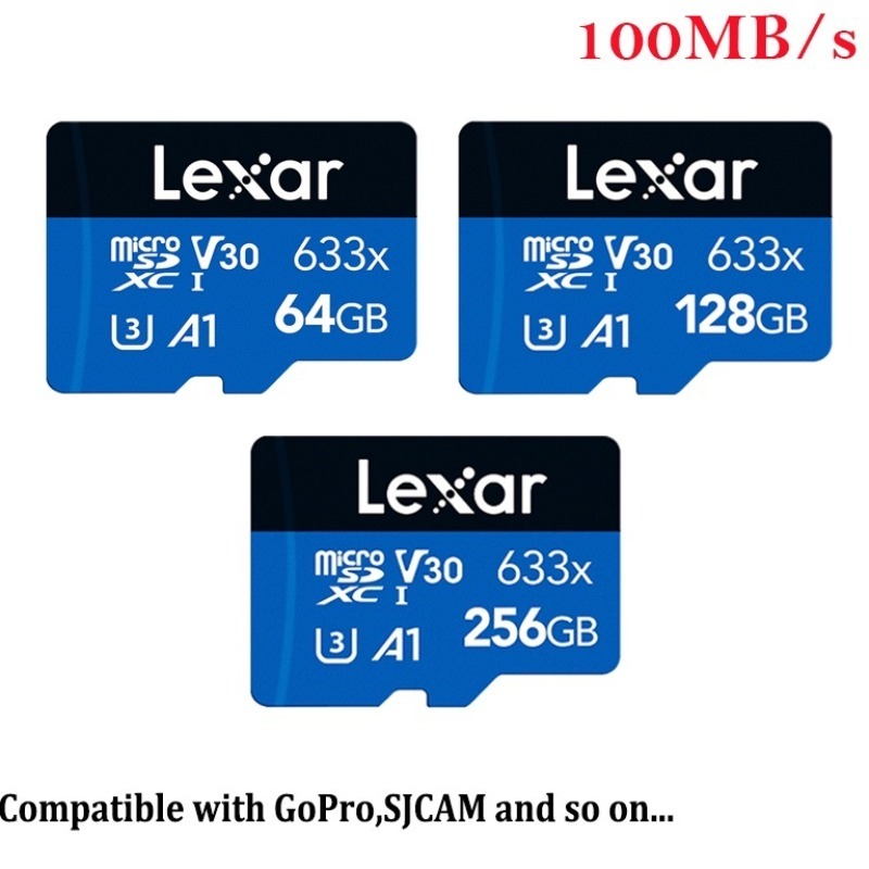 Thẻ nhớ Lexar 633X 64G / 128G / 256G / 512G A1 U3 thẻ Tf sd tốc độ cao cho gopro sjcam 360 camera hành động 100MB / s 4k tf micro extreme Máy quay phim