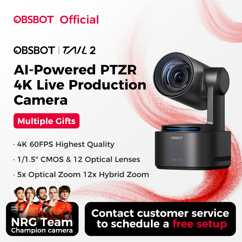 OBSBOT Tail 2 4K 60FPS PTZR Webcam AI Tracking, Cảm biến 1/1.5" 50MP cho Livestream chuyên nghiệp