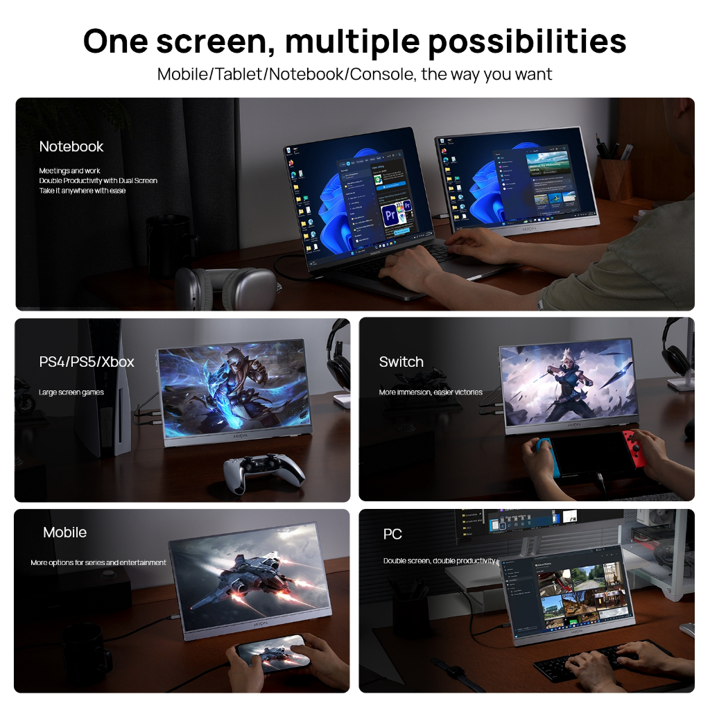 Màn hình di động ARZOPA 16.1 '' 180Hz-Z3FC Xám, Màn hình di động chân đế 2,5K 107% sRGB với HDR, Siêu mỏng, Chăm sóc mắt, Màn hình thứ hai bên ngoài cho máy tính xách tay, PC, PS5, Mac, Xbox | BigBuy360 - bigbuy360.vn