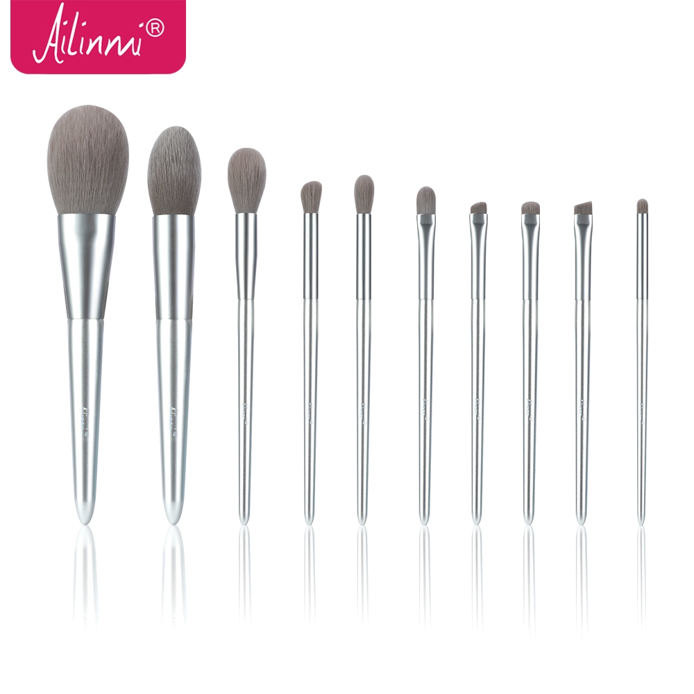 Bàn chải trang điểm Ailinmi, Bộ 10 cọ trang điểm tóc bằng sợi tay cầm bằng gỗ, bao gồm bàn chải bột,