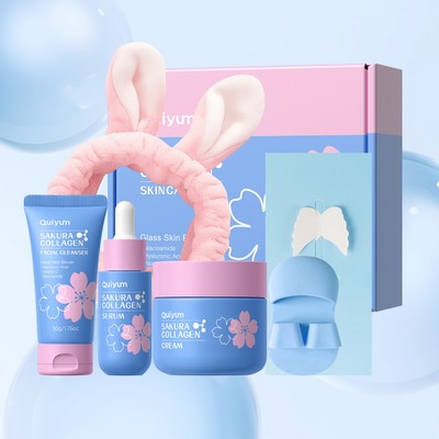 Bộ chăm sóc da hoàn chỉnh QUIYUM Sakura Collagen: Dành cho da thủy tinh mờ, quà tặng chăm sóc da & làm sáng da cho phụ nữ