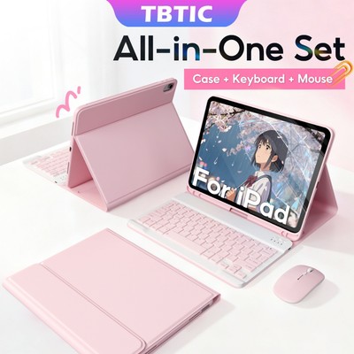 Tbtic Cho iPad Ốp Lưng Có Bàn Phím Chuột Air 7 M3 2025 6 5 4 11th A16 10th 10.9 9th 8th 7th 10.2 Pro 2022 2021 2020 11 6th thế hệ thứ 5 9.7 Bluetooth Không Dây