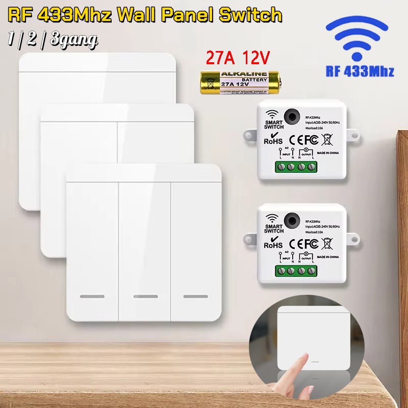 Bảng điều khiển tường RF thông minh không dây 433Mhz có điều khiển từ xa Bộ thu rơle Mini 1 / 2 / 3g