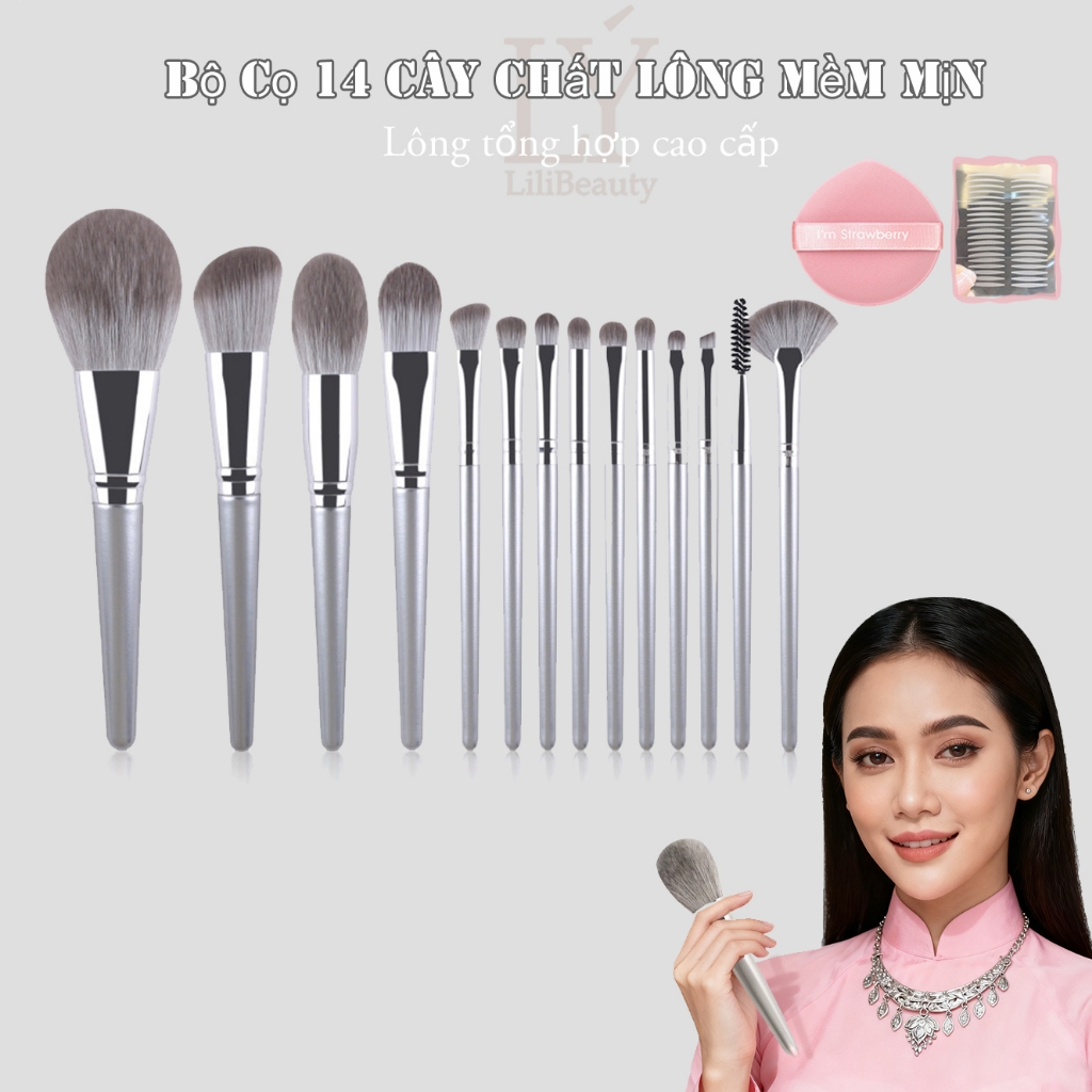[Lilibeauty] Bộ 14 cọ trang điểm Bộ Cọ 14 Cây Chất Lông Mềm Mịn CJ14pcs