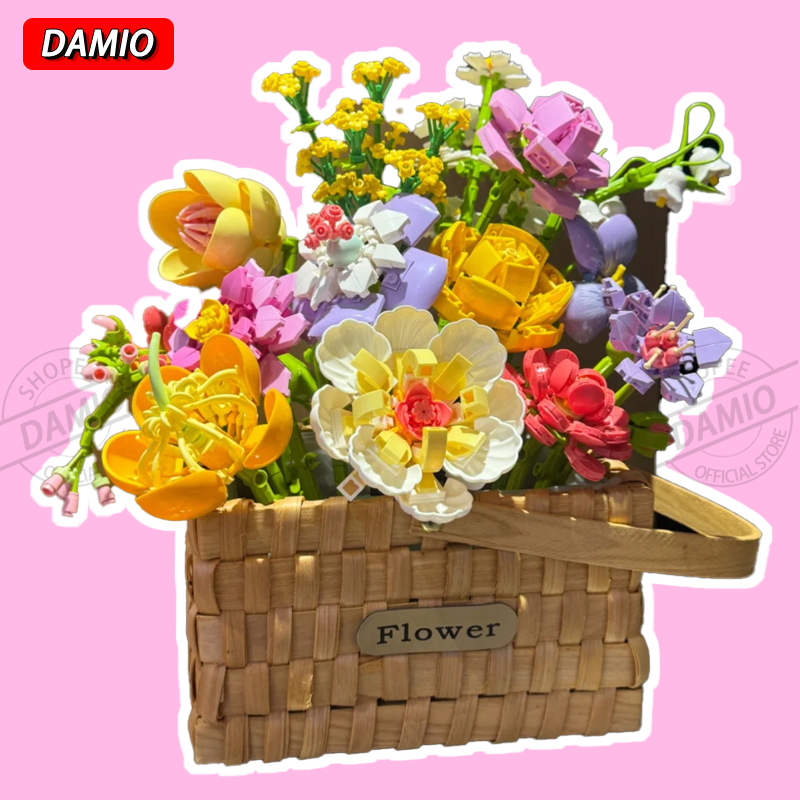 [64 Kiểu] Khối Xây Dựng Bó Hoa Các Hạt Nhỏ Thích Hợp Cho Ôm Xô Tự Làm Lắp Ráp Hoa Sắp Xếp Núi Sen Khối Xây Dựng Trẻ Em Đồ Chơi Lắp Ráp Giáo Dục