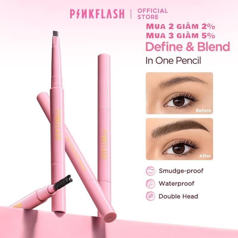 Bút Kẻ Lông Mày PINKFLASH Chống Nước Giữ Màu Lên Đến 8 Tiếng Tích Hợp Đầu Cọ Chải Tiện Dụng 0.2g