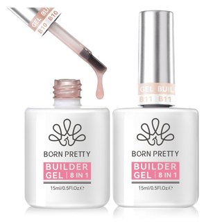 BORN PRETTY 8 trong 1 Keo dán móng tay Màu hồng Khỏa thân rắn Gel mềm Đầu keo Đế cao su Gel đính đá Ba Lan Dụng cụ tăng cường móng tay 15ml