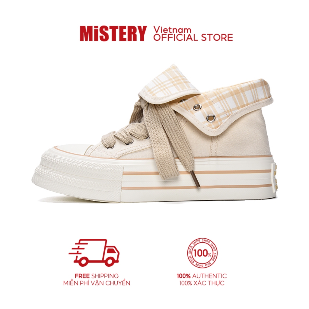 MiSTERY Giày Vải Cổ Cao đi Học Nữ Off-White Phong Cách Hàn Quốc Thời 3.5cm Tăng Chiều Cao MIS-1724