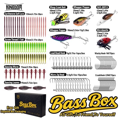 Bộ mồi câu cá Kingdom 132 chiếc - Kết hợp mồi cứng và mềm, phù hợp cho cá bass, pike, barracuda và cá hồi