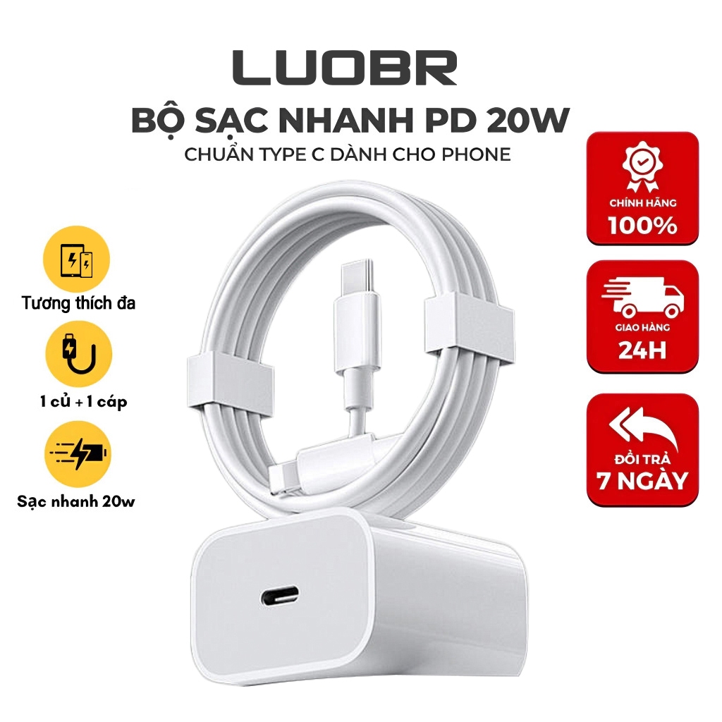 LUOBR Bộ sạc nhanh PD20W/30W/45W, phù hợp với ip 6 đến ip 14 Pro Max, bảo hành 1 năm