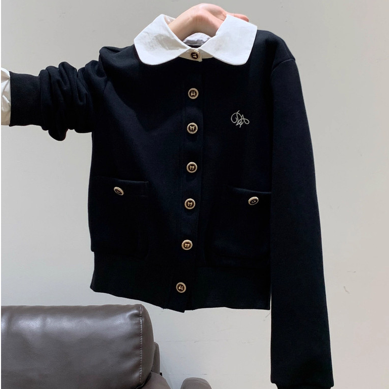 áo len nữ hàn quốc đen mùa đông áo kiểu áo có cổ Salmo