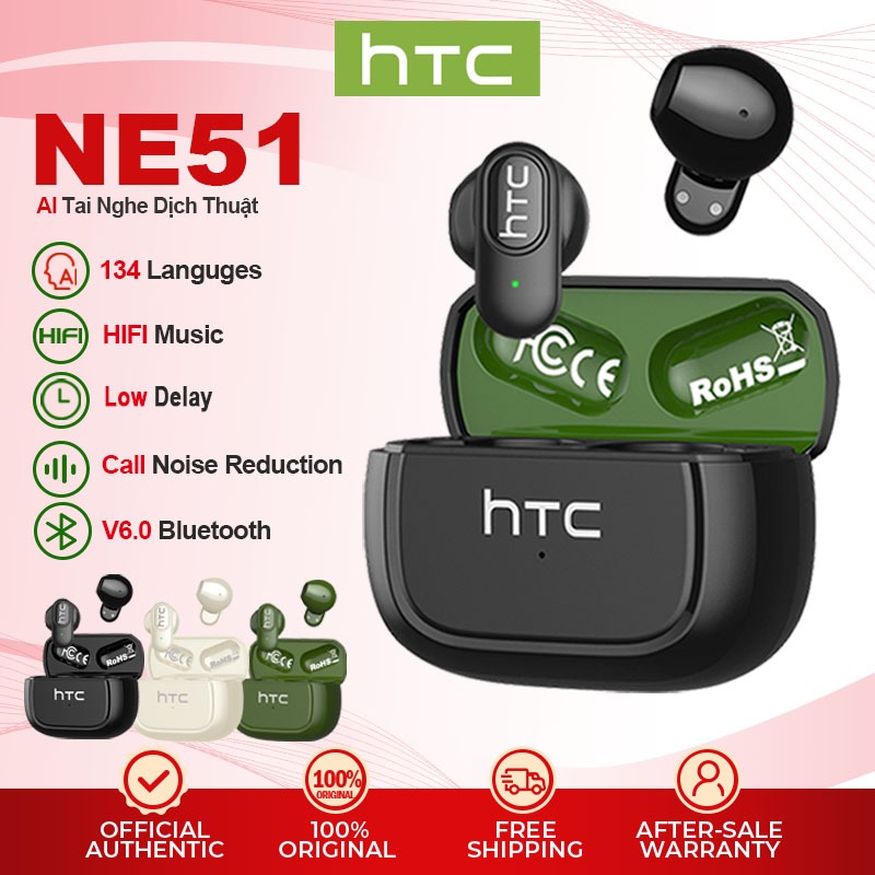 HTC NE51 Mini Tai nghe dịch thuật AI Tai nghe Bluetooth V6.0 Chống ồn thông minh HIFI Tai nghe không dây Chống nước IPX5 | BigBuy360 - bigbuy360.vn