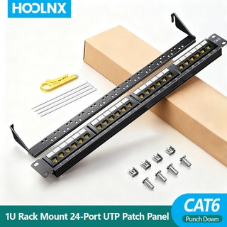 Bảng vá lỗi đục lỗ 24 cổng HOOLNX CAT6, Giá đỡ 1U với danh bạ mạ vàng 15μ