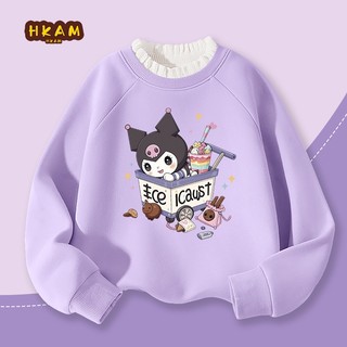 HKAM Áo Sweater Bé Gái  Trẻ Em Lông Cừu-Fleece Agaric Edge Áo Ấm Áp Thoải Mái Mùa Thu Đông Thời Trang, kuromi In