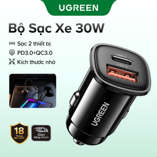  Tẩu sạc UGREEN USB-C USB-A sạc nhanh ô tô hai cổng 30W thích hợp cho Xiaomi 12  Samsung S20 S21  iPhone 12 13 14 15 Pro Max 