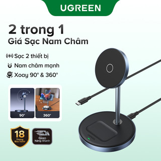  Đế sạc 2 trong 1  7.5W 15W từ tính và không dây Ugreen cho iPhone 12 13 14 15Pro Max Airpods Xiaomi Air S2 Galaxy Buds 