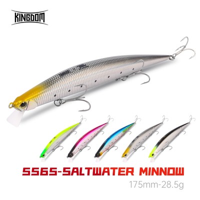 Vương quốc mồi câu cá nước mặn Minnow 175mm, 28,5g chìm, chất liệu ABS cứng với hình dạng tự nhiên và hành động đa chiều
