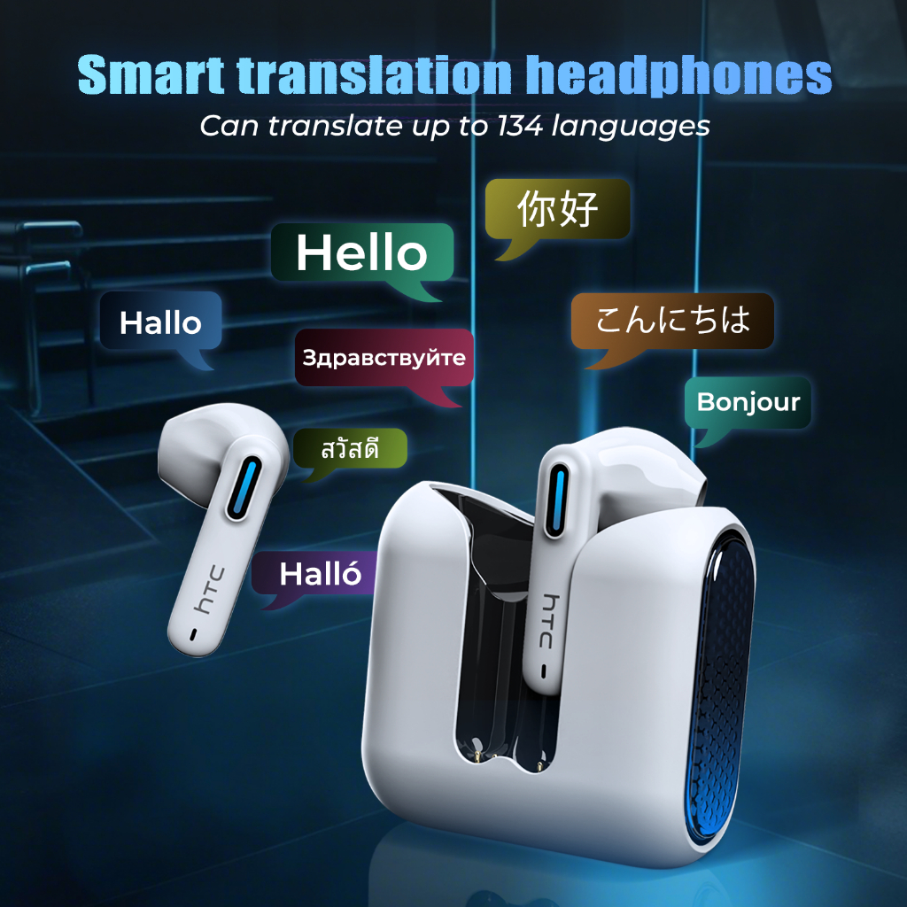 Bảo hành một năm, Tai nghe Bluetooth chơi game HTC NE49 AI phiên dịch thời gian thực TWS, Bluetooth 6.0 độ trễ thấp, chất lượng âm thanh HiFi, tai nghe không dây chống nước IPX5 | BigBuy360 - bigbuy360.vn