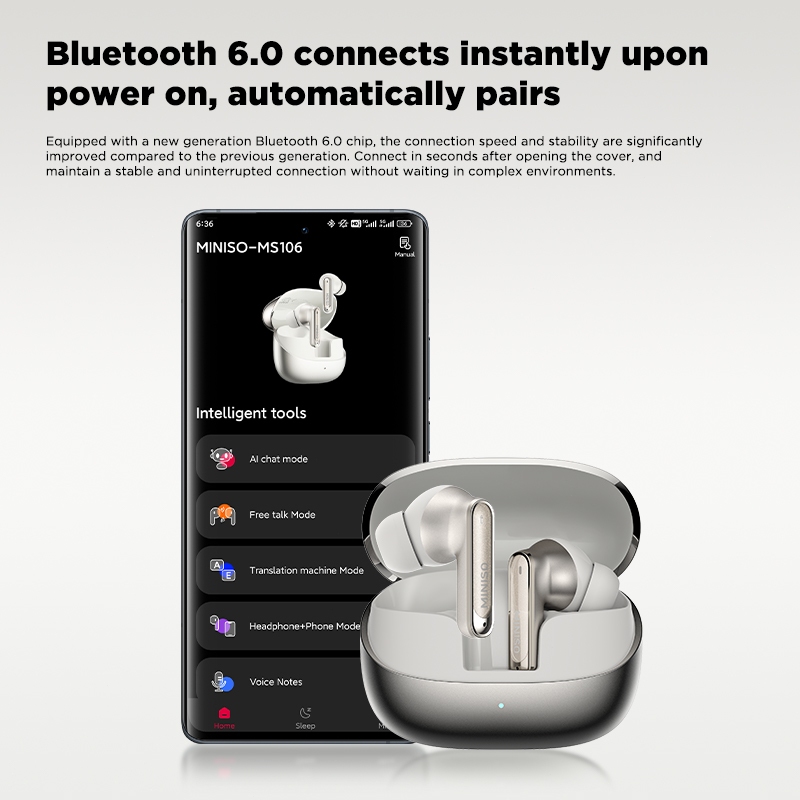 Miniso MS106 Tai nghe dịch không dây AI Tai nghe nhét tai Tai nghe chơi game Chống nước IPX5 Âm thanh nổi HiFi | BigBuy360 - bigbuy360.vn