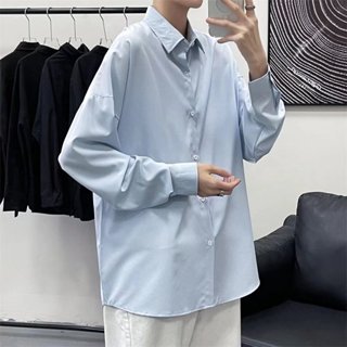  【Bốn màu Áo sơ mi Nam dài tay Vải Lụa Thời Trang Hàn Quốc Cao Cấp Cho Nam cổ áo sơ mi giả Áo sơ mi rộng 