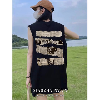 Xiaozhainv Áo thun không tay in họa tiết retro kiểu Mỹ dành cho nữ Y2K top
