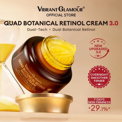Kem ngủ VIBRANT GLAMOUR Quad Botanical Retinol 3.0 | Bakuchiol + Peptide + Collagen + Axit Hyaluronic | Sửa chữa & nâng & làm mịn qua đêm để chăm sóc da nhạy cảm 30g