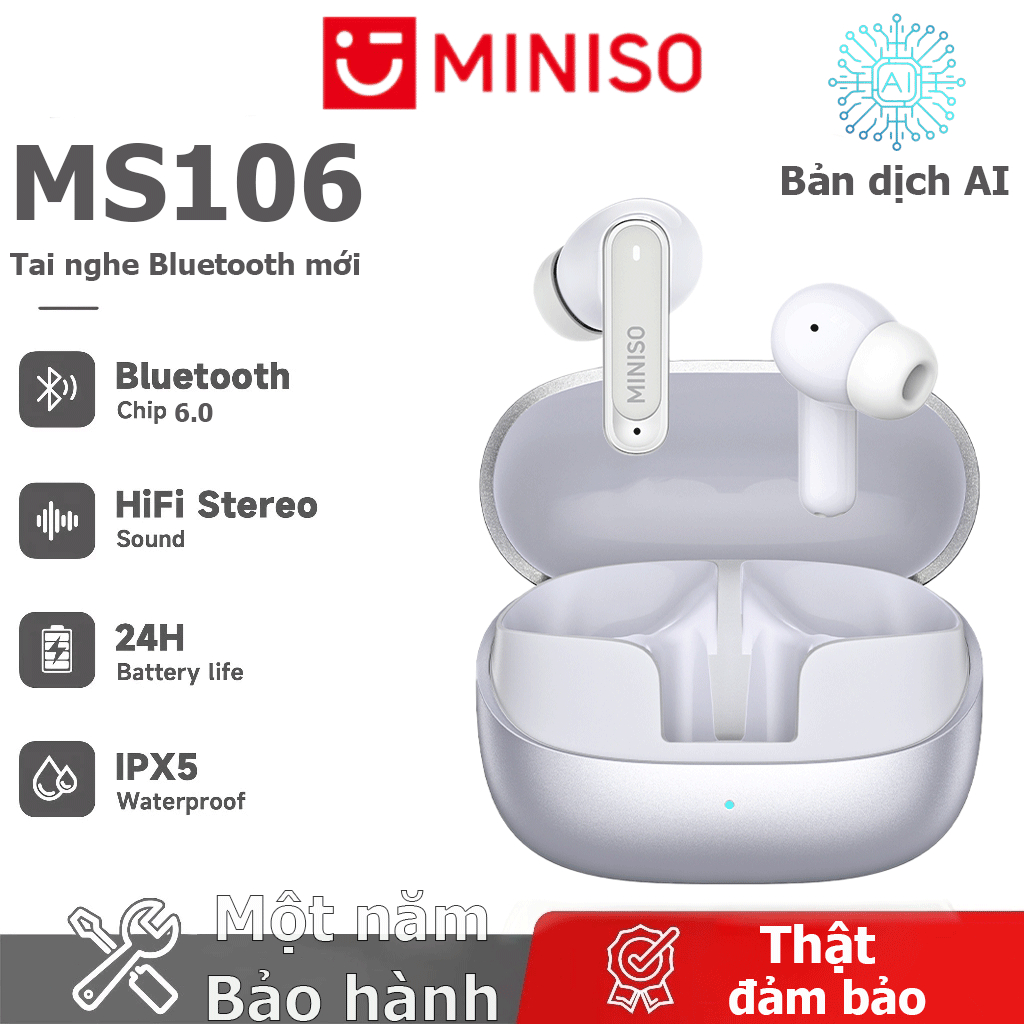Tai nghe dịch thuật ngôn ngữ MINISO MS106 Tai nghe Bluetooth không dây AI OWS Hỗ trợ 135 ngôn ngữ Tai nghe thể thao Dịch ngôn ngữ thời gian thực IPX5 Chống nước Tự động Giảm tiếng ồn Chất lượng âm thanh HiFi | BigBuy360 - bigbuy360.vn