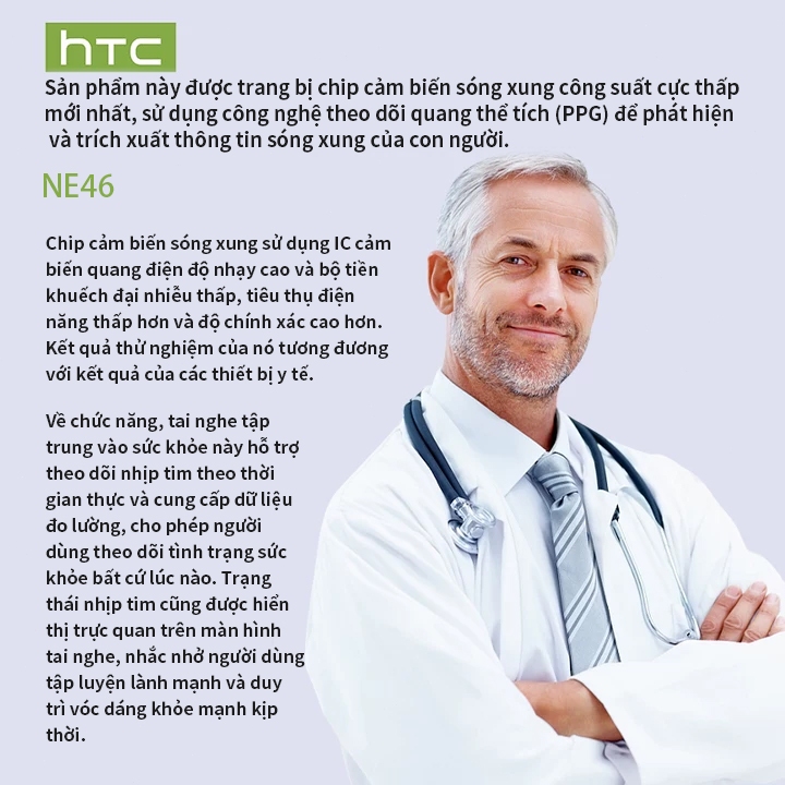 HTC NE61 Tai nghe phiên dịch AI thời gian thực Theo dõi nhịp tim Chống ồn chủ động ANC Tai nghe Bluetooth TWS Bluetooth 6.0 Tai nghe thể thao chống nước IPX5 Chất lượng âm thanh HiFi | BigBuy360 - bigbuy360.vn