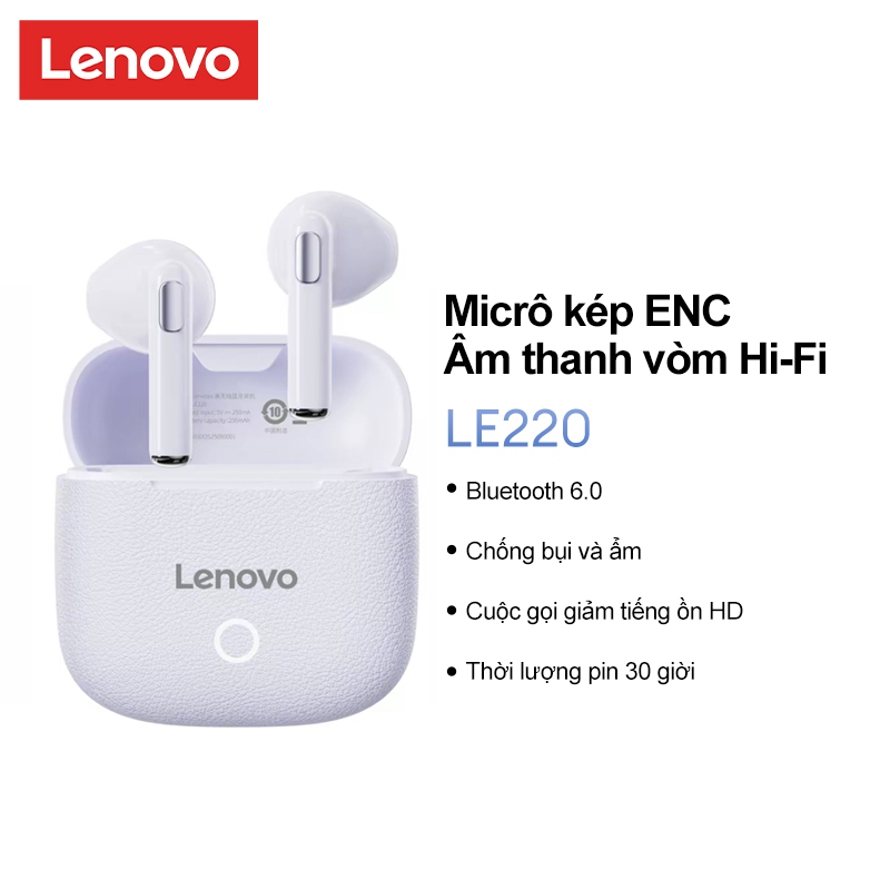 Lenovo LE220 Da Họa Tiết Âm Thanh Điện Ảnh Chất Lượng Nhẹ Và Nhỏ Gọn Tuổi Thọ Pin Dài Bán Trong Tai Tai Nghe Bluetooth Khử Tiếng Ồn | BigBuy360 - bigbuy360.vn