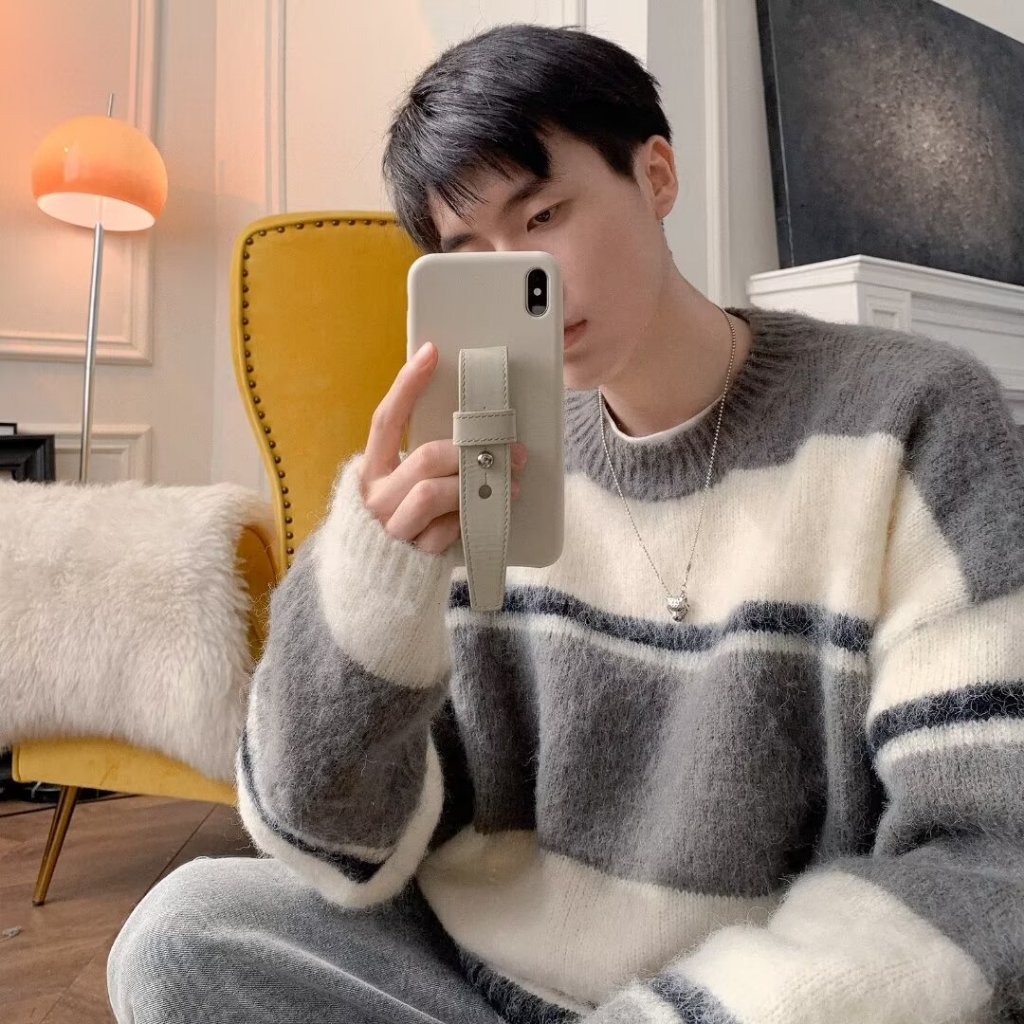 Áo Len nữ Áo Sweater Kẻ Sọc Dáng Rộng Thời Trang Hàn Quốc Dành Cho Nam áo sweater nữ form rộng áo le