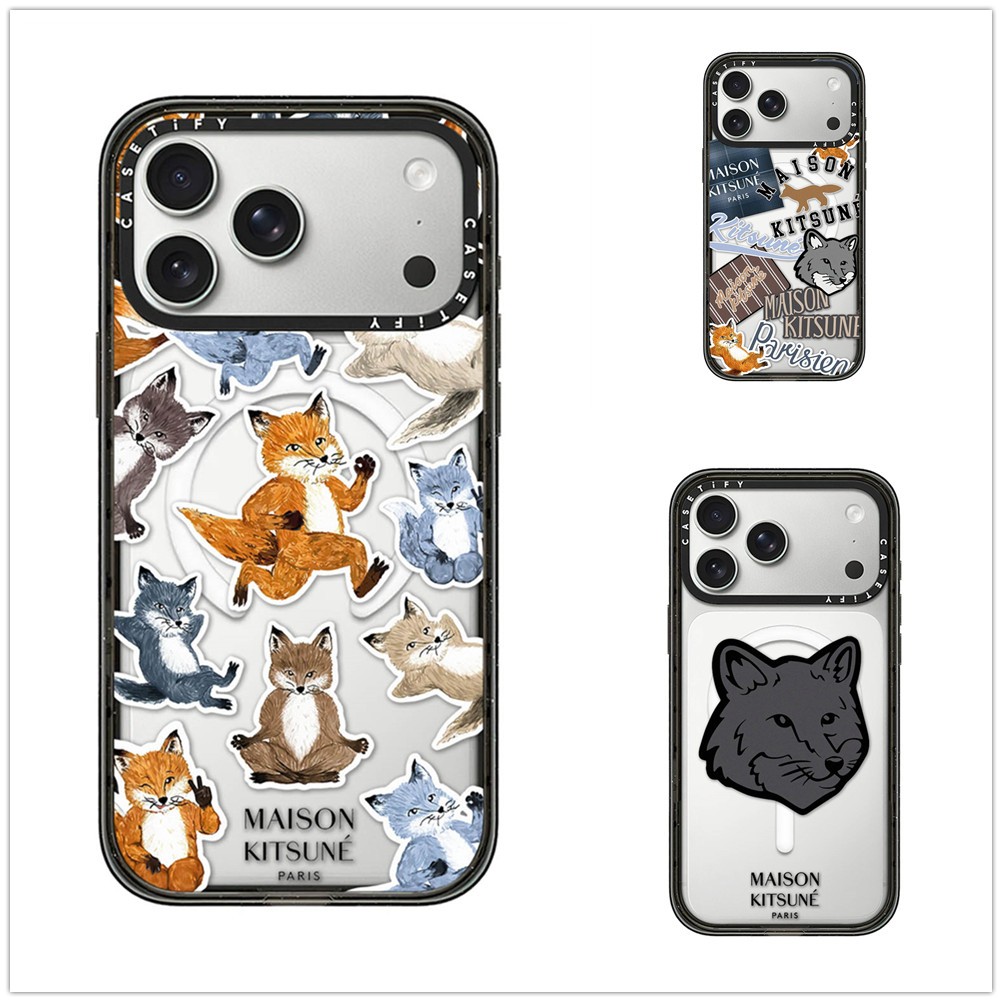 Không Dây Từ Tính Cho iPhone 17 16 15 14 13 Pro Max Plus Maison Kitsune Fox Sticker Acrylic Cứng PC 