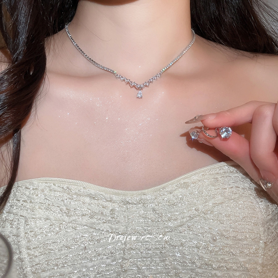 Bộ trang sức zircon sang trọng, gồm vòng cổ và dây chuyền lấp lánh - Phù hợp tiệc cưới và làm quà tặng