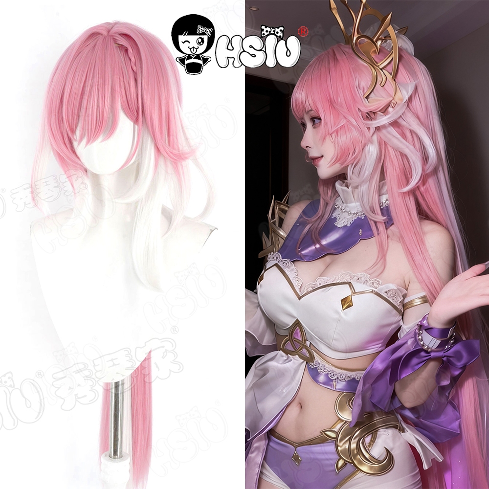 Elysia Cosplay - Tóc giả hỗn hợp hồng trắng 80cm, kèm mũ, phù hợp cho trò chơi Honkai Impact