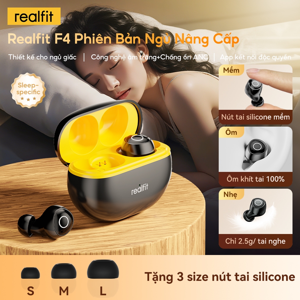 [Nâng cấp] Tai nghe Bluetooth ngủ Realfit F4 – Âm thanh Hi-Fi Bluetooth 6.0​ , Kiểm soát ứng dụng với tiếng ồn trắng & khử tiếng ồn ANC, Mẹo mềm bằng silicon | BigBuy360 - bigbuy360.vn
