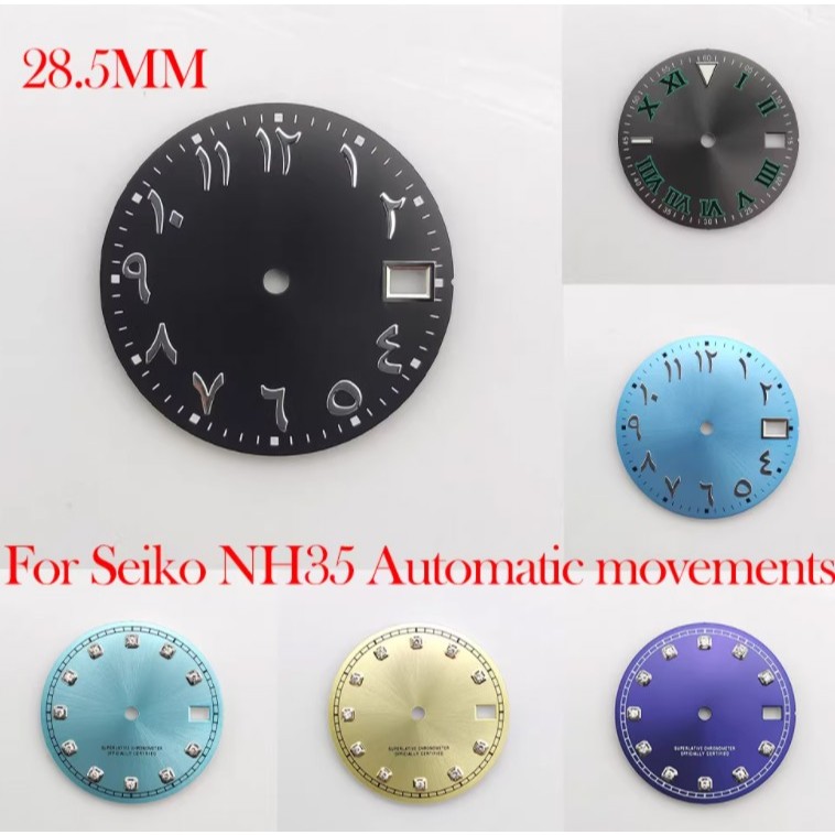 Mặt số đồng hồ 28,5MM Sunburst Số La Mã Phụ kiện mặt số lịch đơn cho chuyển động NH35 / 36 / 4R / 7S