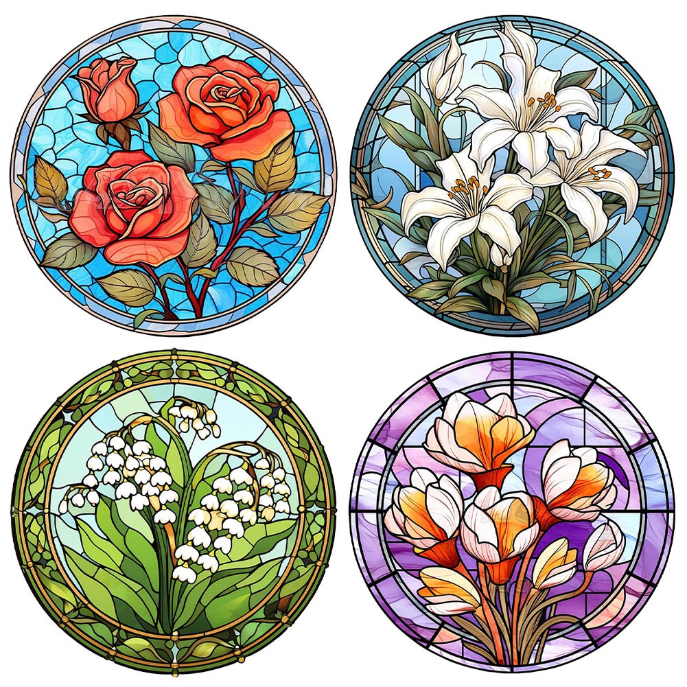 4 Miếng Dán Cửa Sổ Kính Màu Chống Va Chạm Lily Rose Lily of The Valley Magnolia Flower Window