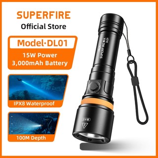 SUPERFIRE DL01 15W Đèn Pin Lặn Sâu Chống Nước IPX8 1400 Lumen Hợp Dụng Lặn Sâu 100 Mét Cắm biển Khẩn Cấp