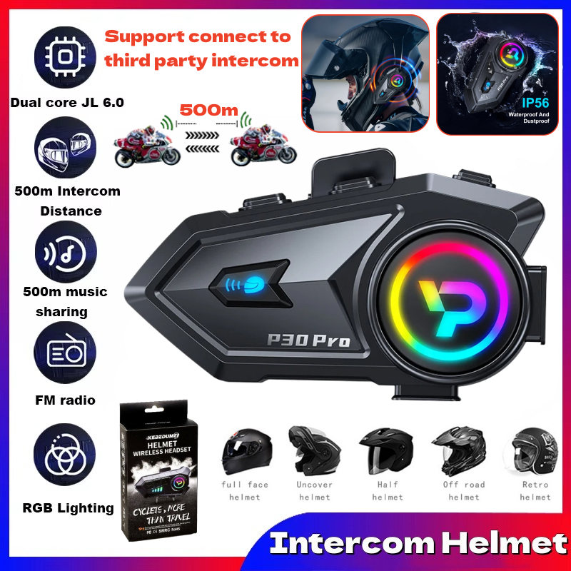 2 Chiếc P30 Pro Intercom Mũ Bảo Hiểm Cho 2 Tay Lái Bluetooth 5.3 Mũ Bảo Hiểm Xe Máy Tai Nghe Chống T