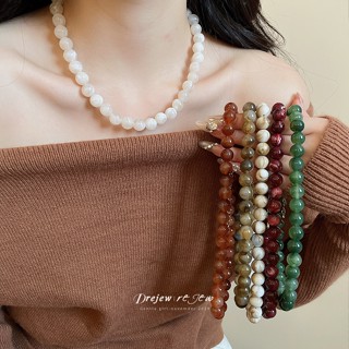 Bộ trang sức đá quý tự nhiên với dây chuyền và vòng tay đính cườm nhiều màu - Phong cách boho thời trang