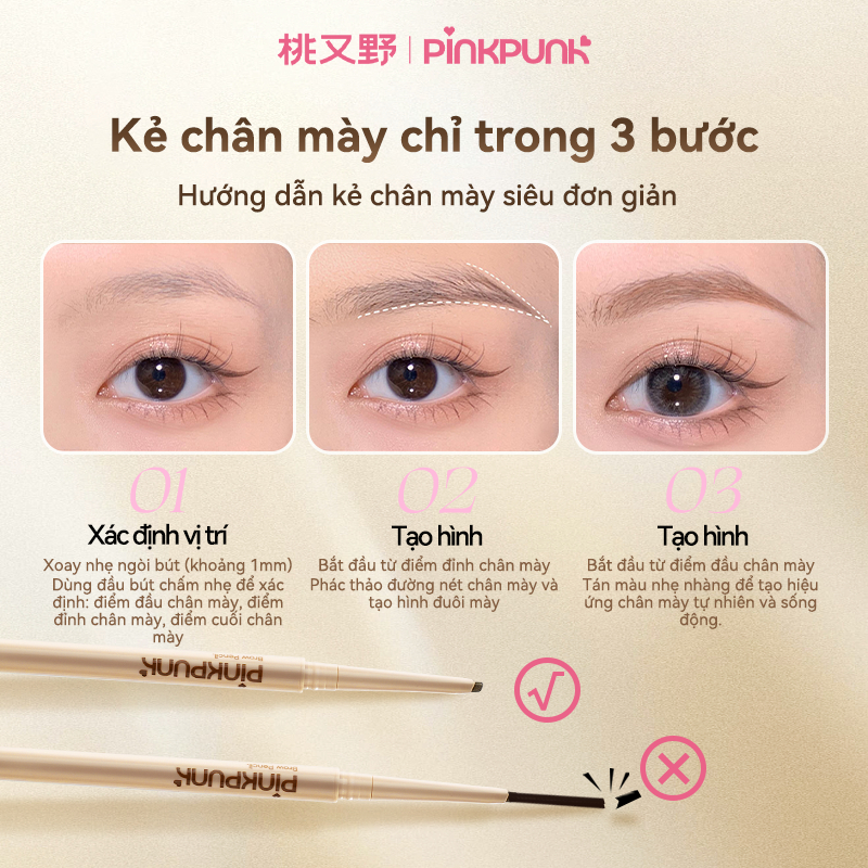 Chì kẻ mày đầu vát PinkPunk tự nhiên chống thấm nước lâu trôi 2 màu Ngòi mảnh 2mm | BigBuy360 - bigbuy360.vn
