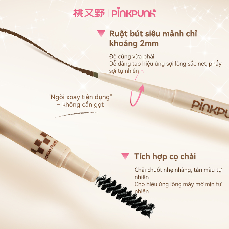 Chì kẻ mày đầu vát PinkPunk tự nhiên chống thấm nước lâu trôi 2 màu Ngòi mảnh 2mm | BigBuy360 - bigbuy360.vn