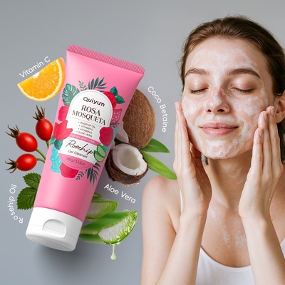 Sữa rửa mặt Gel dưỡng da Rosehip QUIYUM 100g | Với Vitamin C & E để làm sạch nhẹ nhàng & làm sáng da