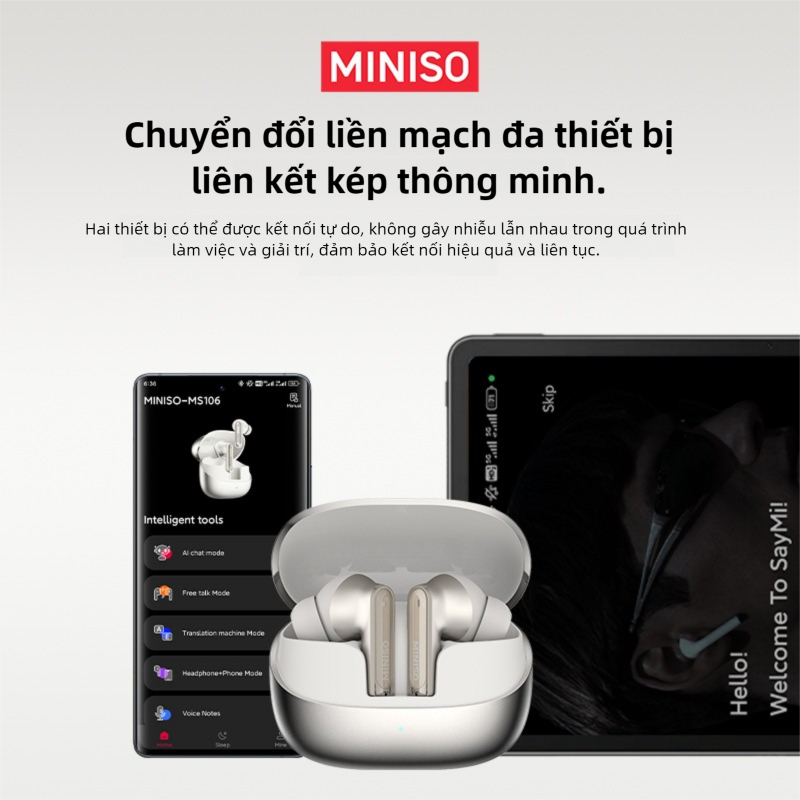 Tai nghe dịch thuật ngôn ngữ MINISO MS106 Tai nghe Bluetooth không dây AI OWS Hỗ trợ 135 ngôn ngữ Tai nghe thể thao Dịch ngôn ngữ thời gian thực IPX5 Chống nước Tự động Giảm tiếng ồn Chất lượng âm thanh HiFi | BigBuy360 - bigbuy360.vn