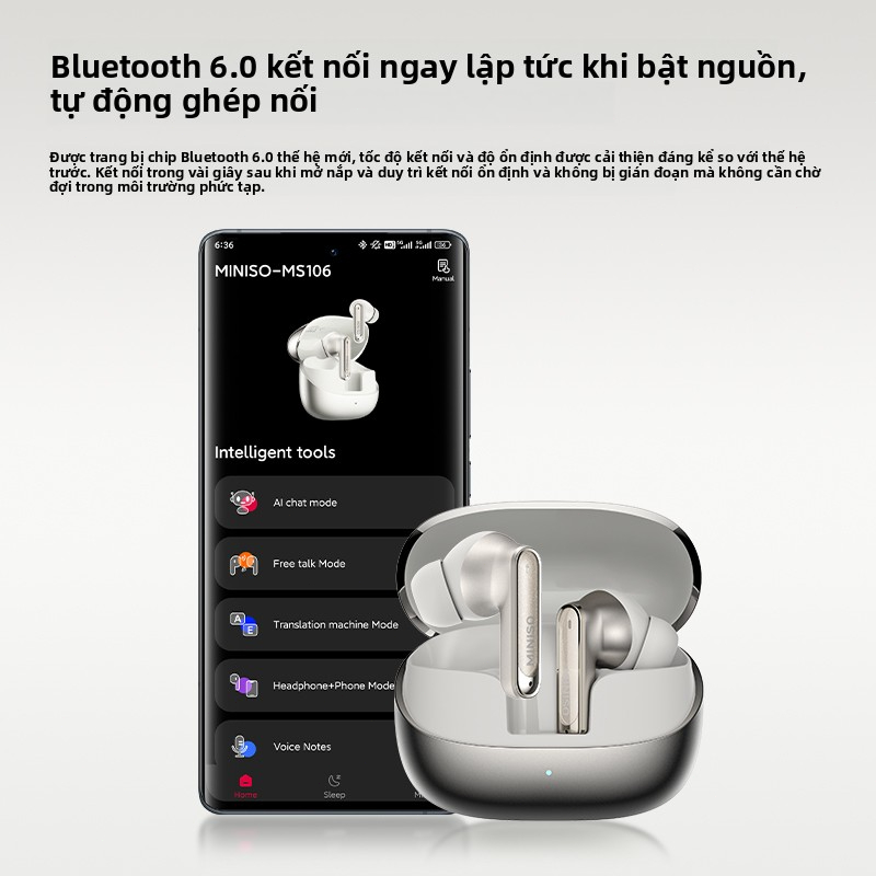 Tai nghe dịch thuật ngôn ngữ MINISO MS106 Tai nghe Bluetooth không dây AI OWS Hỗ trợ 135 ngôn ngữ Tai nghe thể thao Dịch ngôn ngữ thời gian thực IPX5 Chống nước Tự động Giảm tiếng ồn Chất lượng âm thanh HiFi | BigBuy360 - bigbuy360.vn